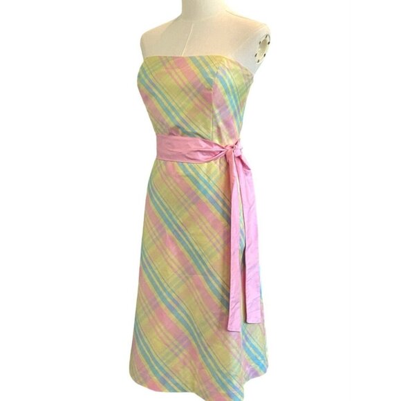 Lilly Pulitzer Dresses & Skirts - Lilly Pulitzer Strapless Plaid Dress - Pink, Yellow, Blue
